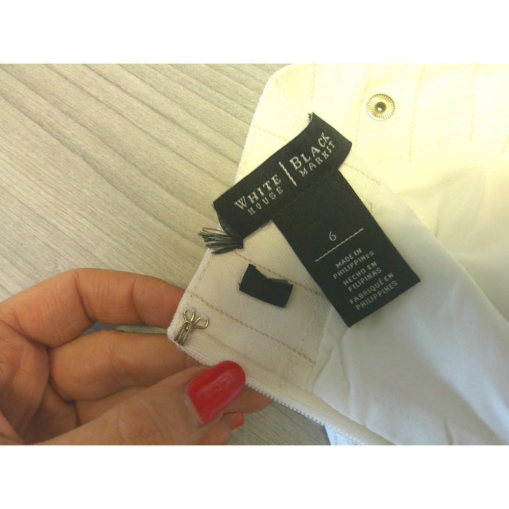 White House Black Market Pencil Skirt‎ Women 6 White Excellent Pinstripe Linen - Picture 7 of 8
